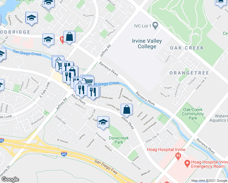 map of restaurants, bars, coffee shops, grocery stores, and more near 6 Madagascar in Irvine