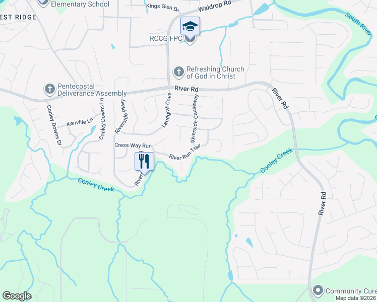 map of restaurants, bars, coffee shops, grocery stores, and more near 3789 Riverside Causeway in Decatur