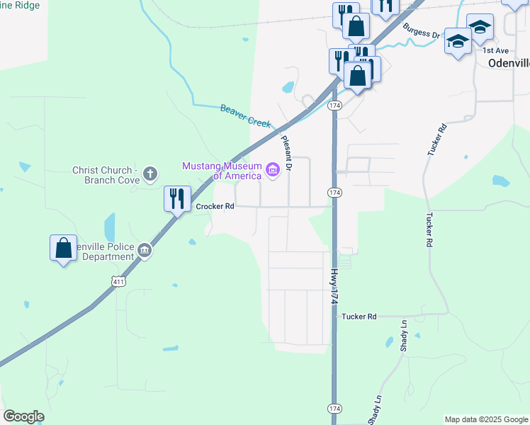 map of restaurants, bars, coffee shops, grocery stores, and more near 100 Forman Farm Road in Odenville