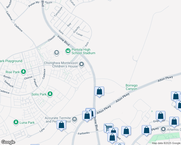 map of restaurants, bars, coffee shops, grocery stores, and more near 344 Tank in Irvine
