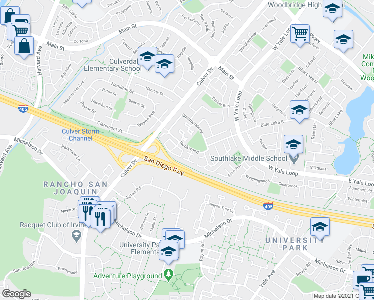 map of restaurants, bars, coffee shops, grocery stores, and more near 2 Rockwood in Irvine