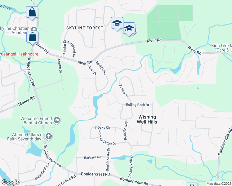 map of restaurants, bars, coffee shops, grocery stores, and more near 2272 Rolling Rock Drive in Conley