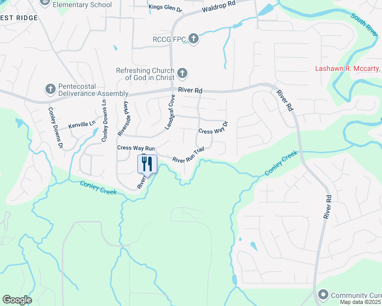map of restaurants, bars, coffee shops, grocery stores, and more near 3789 Riverside Causeway in Decatur