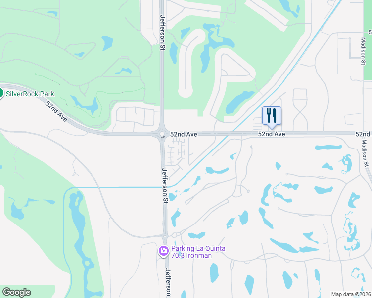 map of restaurants, bars, coffee shops, grocery stores, and more near 52146 Rosewood Lane in La Quinta