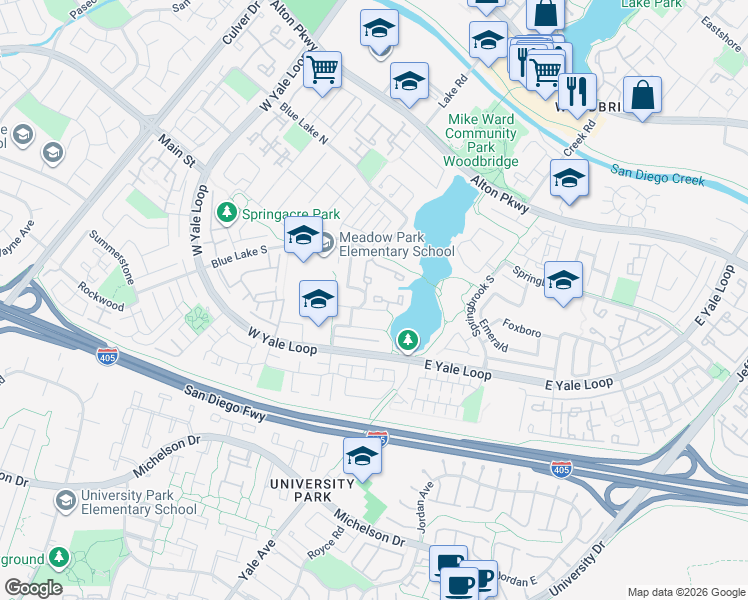 map of restaurants, bars, coffee shops, grocery stores, and more near in Irvine