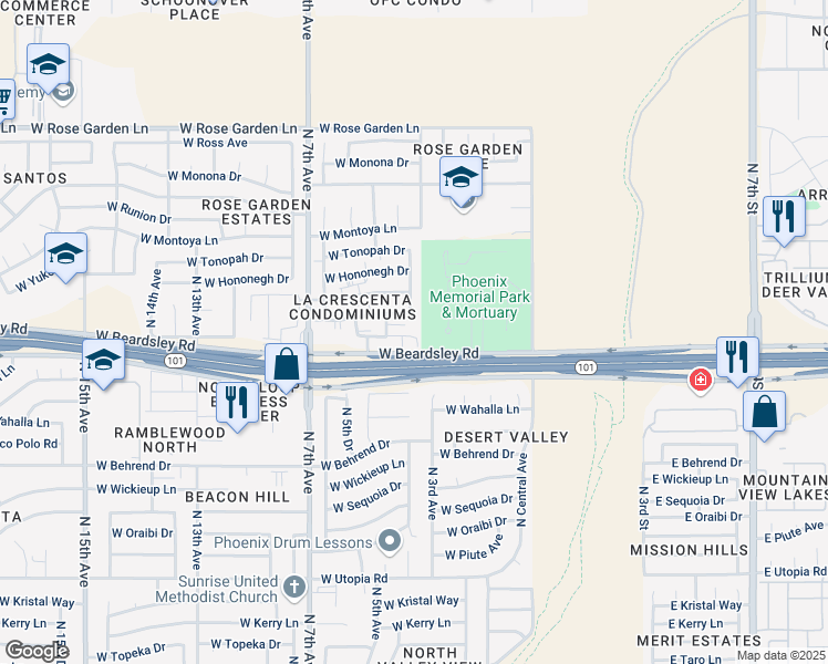 map of restaurants, bars, coffee shops, grocery stores, and more near 311 West Blackhawk Drive in Phoenix