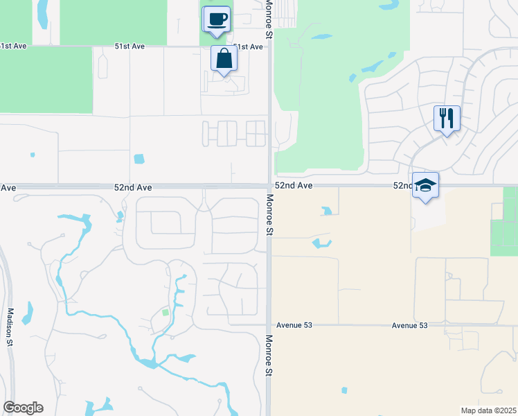 map of restaurants, bars, coffee shops, grocery stores, and more near 52270 Day Star Drive in La Quinta