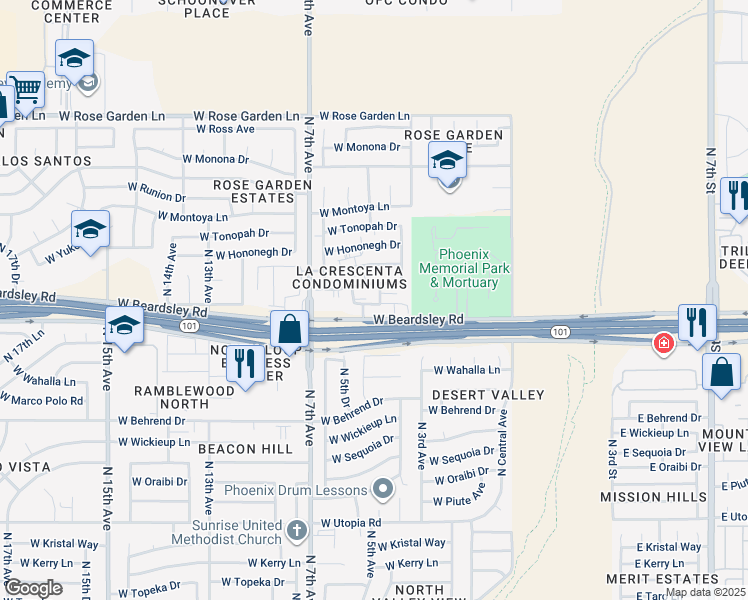 map of restaurants, bars, coffee shops, grocery stores, and more near 420 West Blackhawk Drive in Phoenix