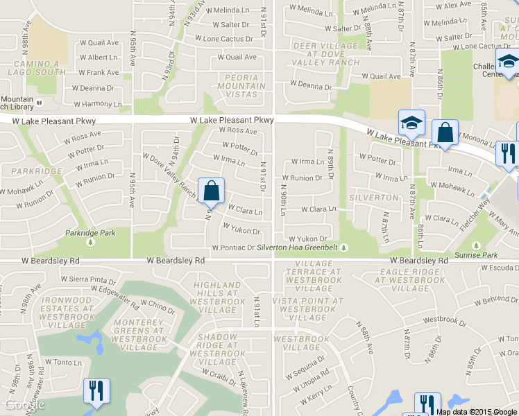 map of restaurants, bars, coffee shops, grocery stores, and more near 20477 North 91st Drive in Peoria
