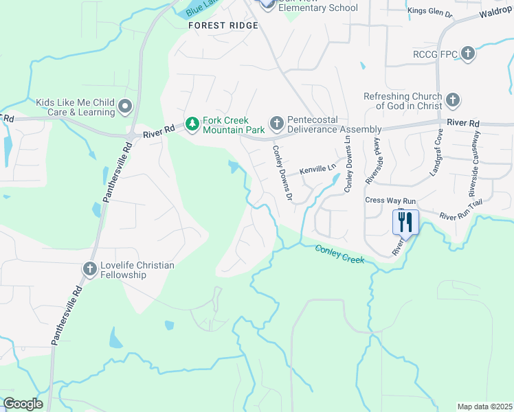 map of restaurants, bars, coffee shops, grocery stores, and more near 3813 River Ridge Court in Decatur