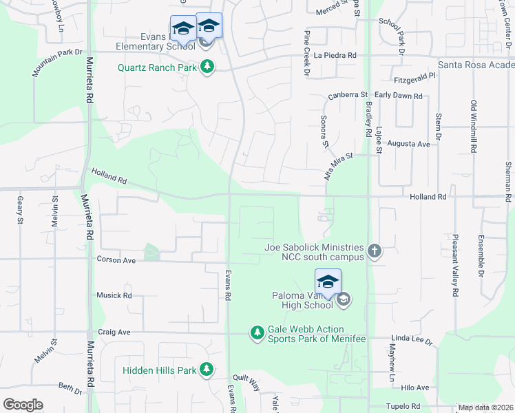map of restaurants, bars, coffee shops, grocery stores, and more near Vesper Way in Menifee