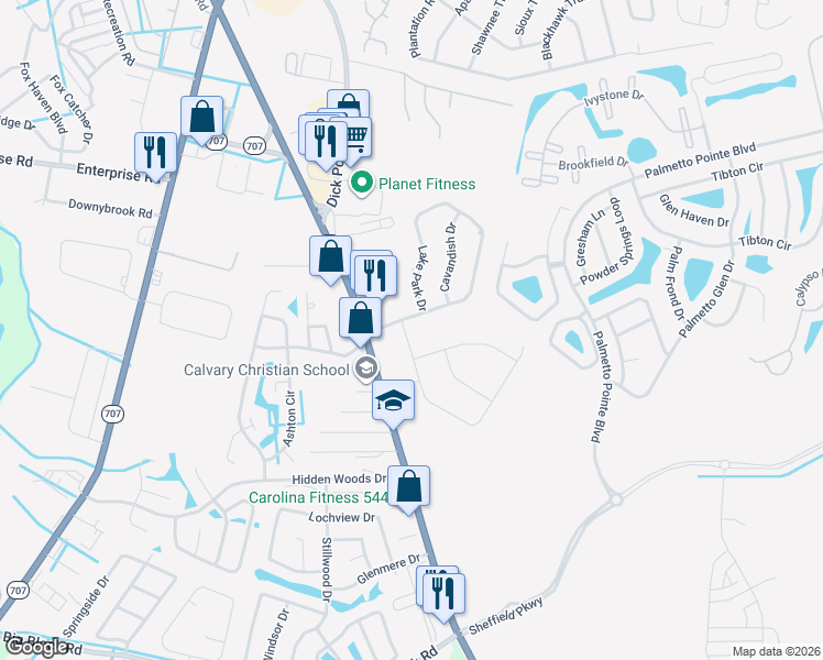 map of restaurants, bars, coffee shops, grocery stores, and more near 548 Lake Park Drive in Myrtle Beach