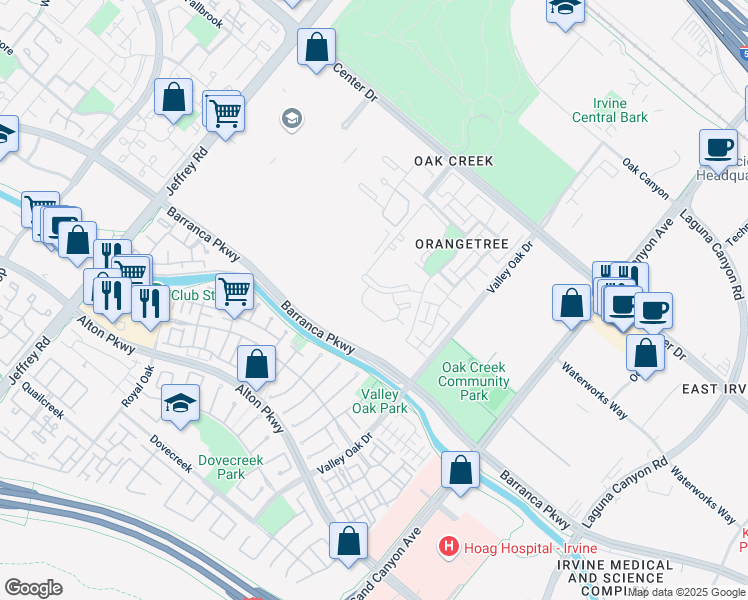 map of restaurants, bars, coffee shops, grocery stores, and more near 4205 Apricot Drive in Irvine