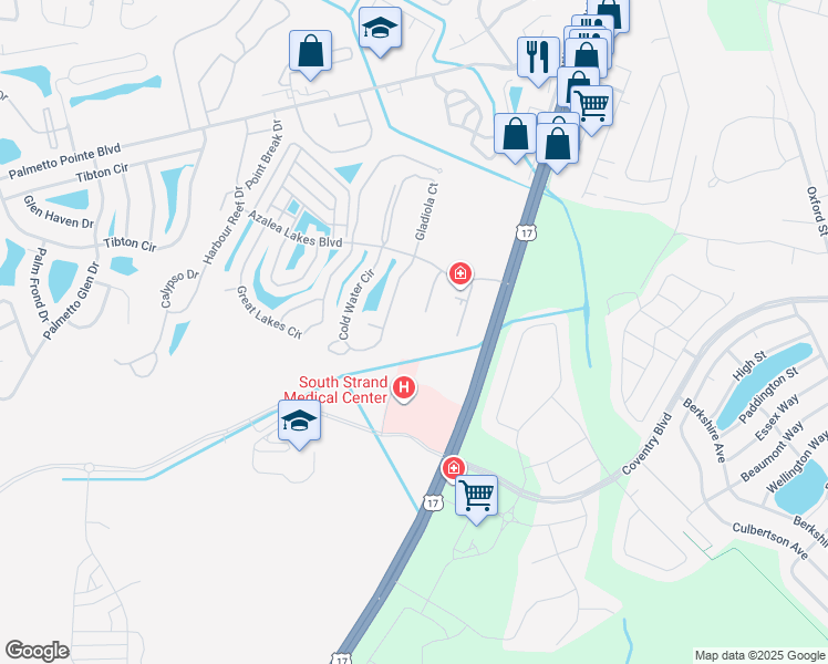 map of restaurants, bars, coffee shops, grocery stores, and more near 3620 Happy Woods Court in Myrtle Beach