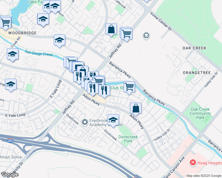 map of restaurants, bars, coffee shops, grocery stores, and more near 6 Datepalm in Irvine