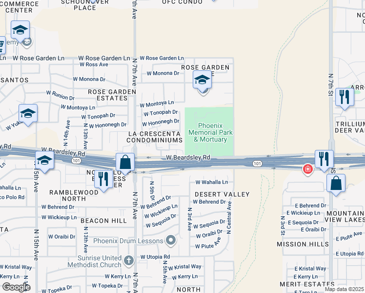 map of restaurants, bars, coffee shops, grocery stores, and more near 311 West Blackhawk Drive in Phoenix
