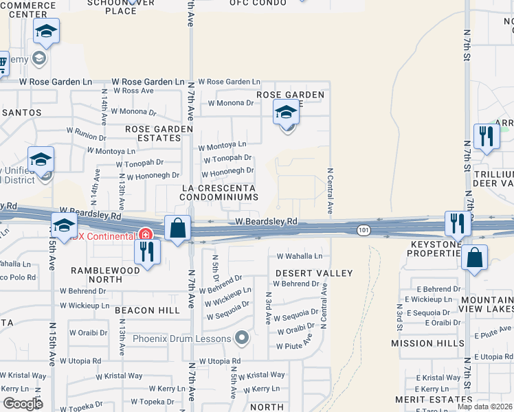 map of restaurants, bars, coffee shops, grocery stores, and more near 311 West Blackhawk Drive in Phoenix