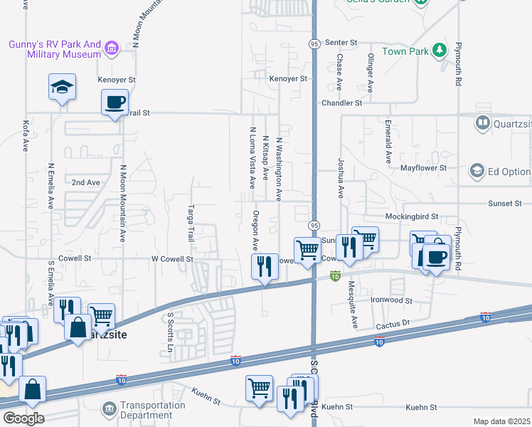map of restaurants, bars, coffee shops, grocery stores, and more near in Quartzsite