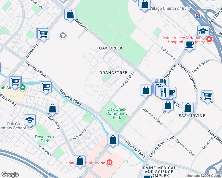 map of restaurants, bars, coffee shops, grocery stores, and more near 10 Windrow in Irvine