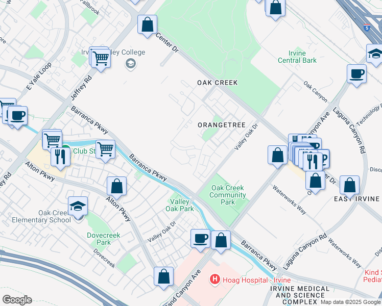 map of restaurants, bars, coffee shops, grocery stores, and more near 417 Tangelo in Irvine