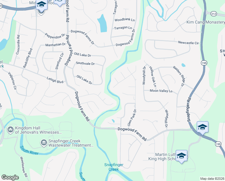 map of restaurants, bars, coffee shops, grocery stores, and more near 4275 Meadow Vista Drive in Stonecrest