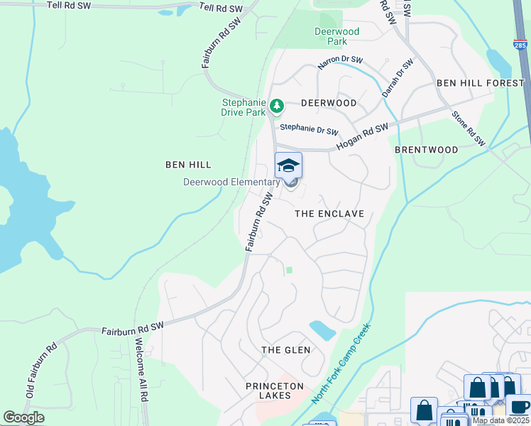 map of restaurants, bars, coffee shops, grocery stores, and more near 3038 Deerborne Court in Atlanta