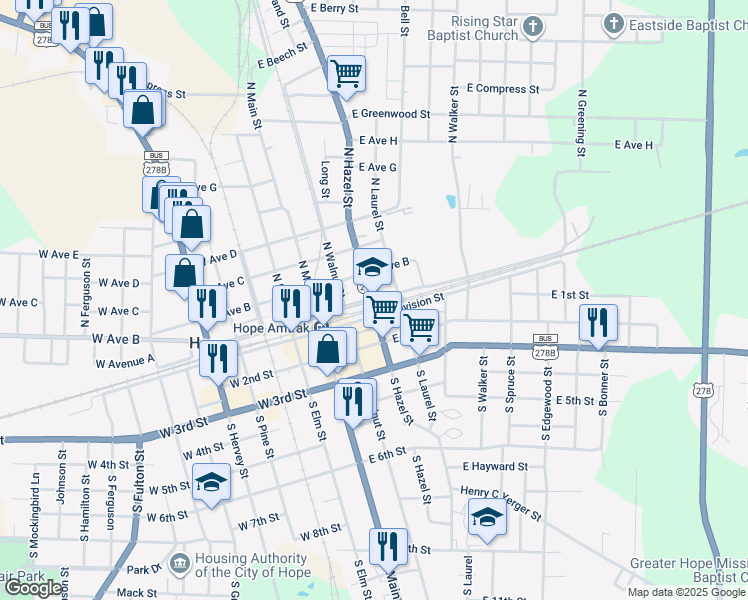 map of restaurants, bars, coffee shops, grocery stores, and more near in Hope