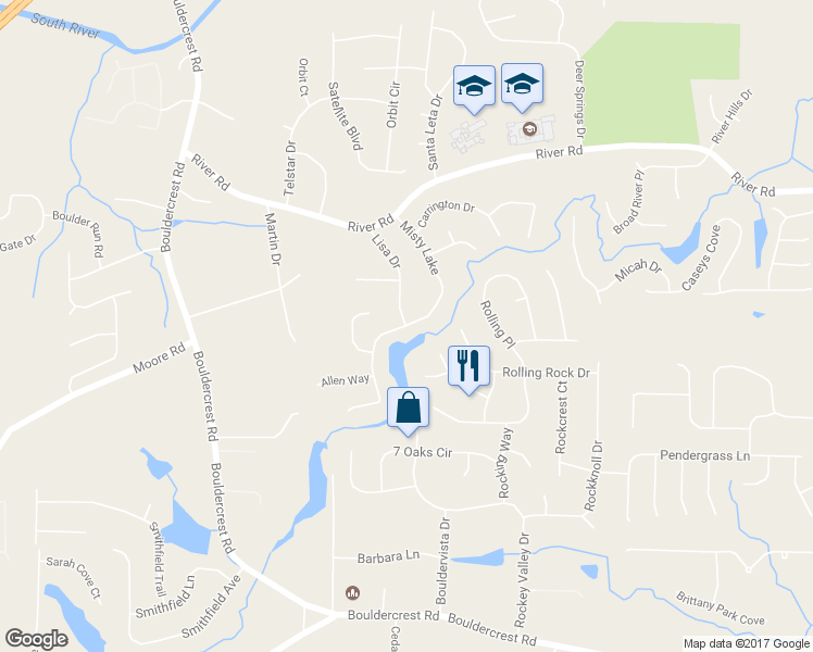 map of restaurants, bars, coffee shops, grocery stores, and more near 3874 Misty Lake in Ellenwood