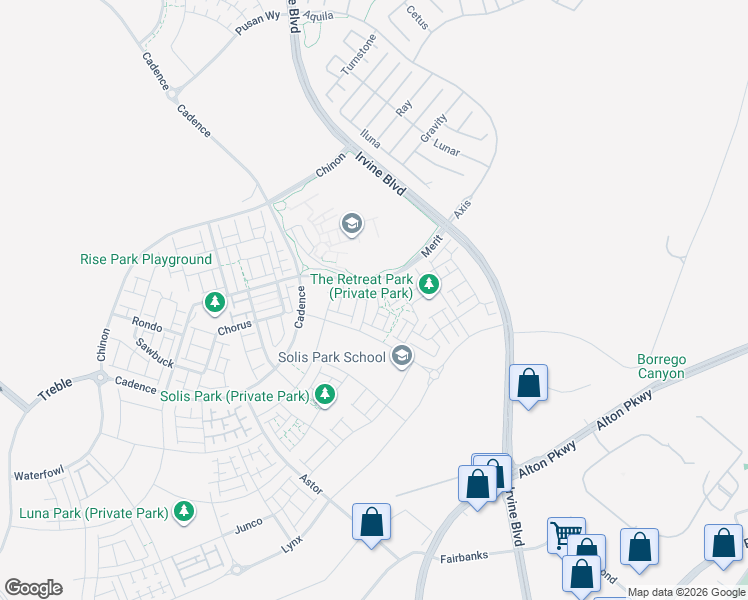 map of restaurants, bars, coffee shops, grocery stores, and more near 124 Zawn in Irvine