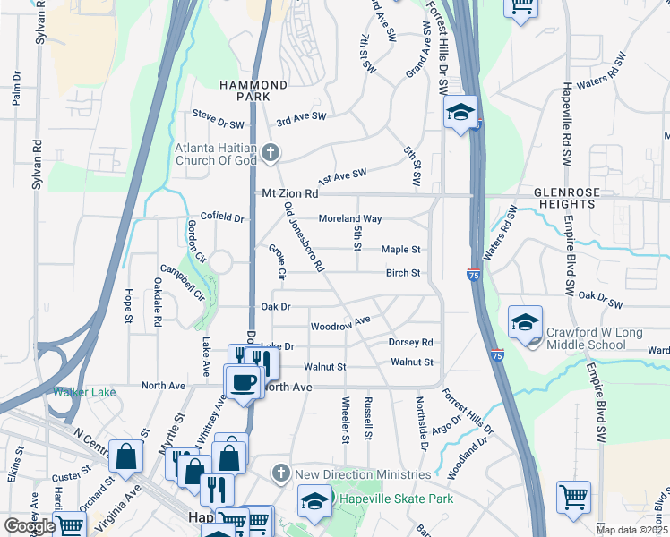 map of restaurants, bars, coffee shops, grocery stores, and more near 344 Maple Street in Atlanta