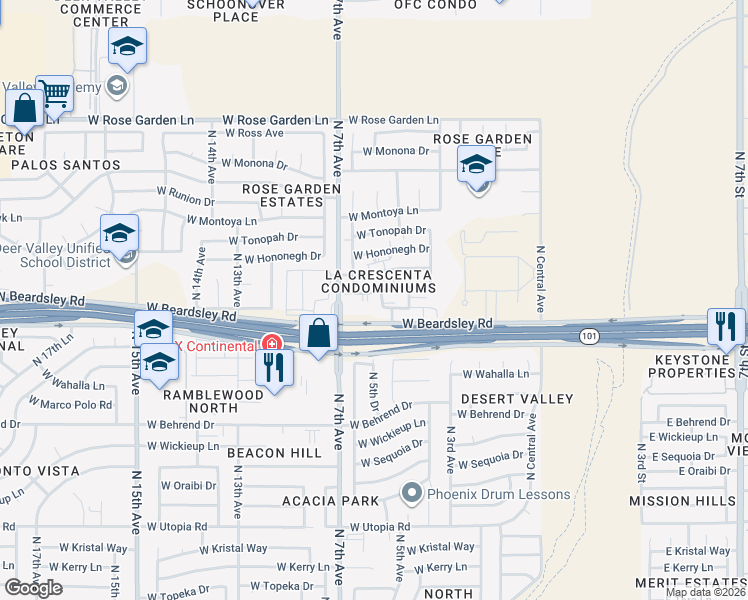 map of restaurants, bars, coffee shops, grocery stores, and more near in Wild Flower