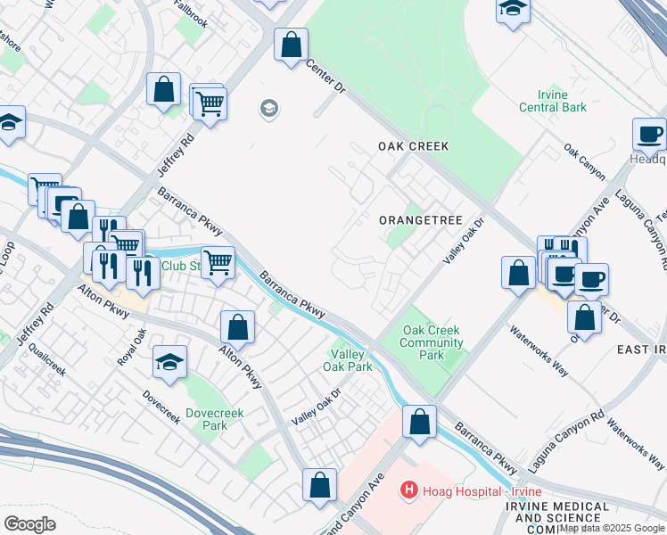 map of restaurants, bars, coffee shops, grocery stores, and more near 123 Tangelo in Irvine