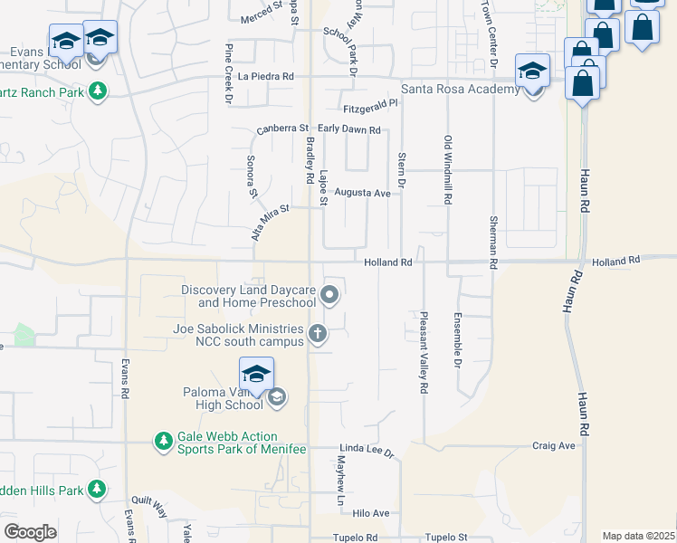 map of restaurants, bars, coffee shops, grocery stores, and more near 27082 Nolana Way in Menifee
