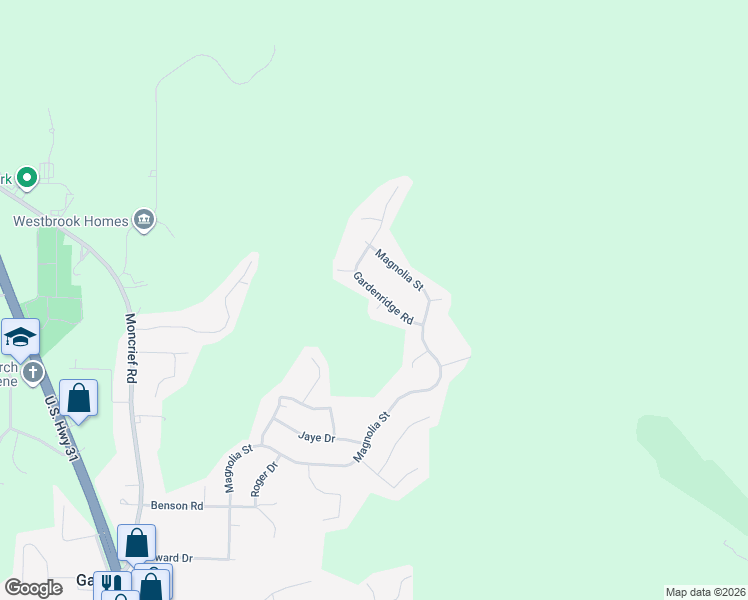 map of restaurants, bars, coffee shops, grocery stores, and more near 1712 Gardenridge Road in Gardendale