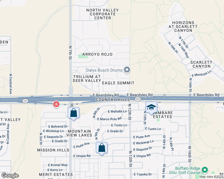 map of restaurants, bars, coffee shops, grocery stores, and more near 1015 East Blackhawk Drive in Phoenix