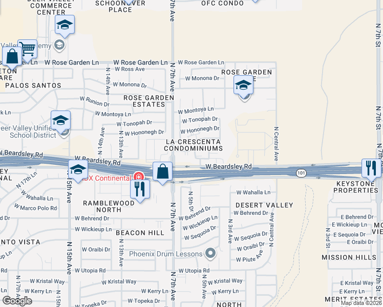 map of restaurants, bars, coffee shops, grocery stores, and more near 522 West Blackhawk Drive in Phoenix