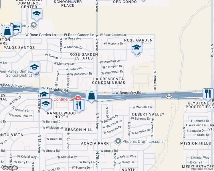 map of restaurants, bars, coffee shops, grocery stores, and more near 522 West Blackhawk Drive in Phoenix