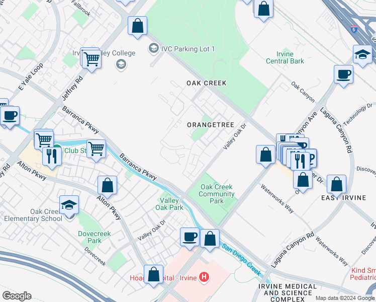 map of restaurants, bars, coffee shops, grocery stores, and more near 41 Tangelo in Irvine