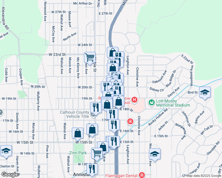 map of restaurants, bars, coffee shops, grocery stores, and more near 2000 Quintard Avenue in Anniston