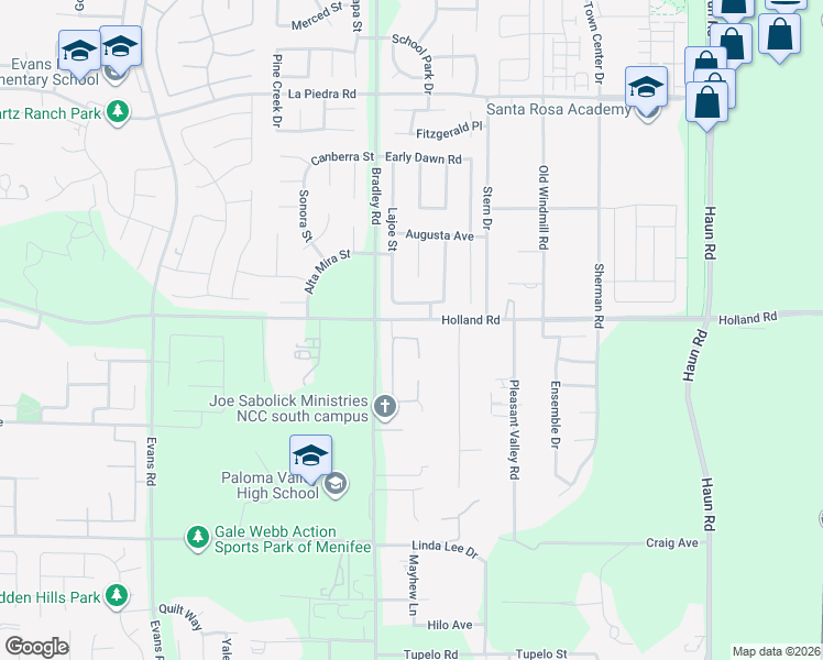 map of restaurants, bars, coffee shops, grocery stores, and more near 27082 Nolana Way in Menifee