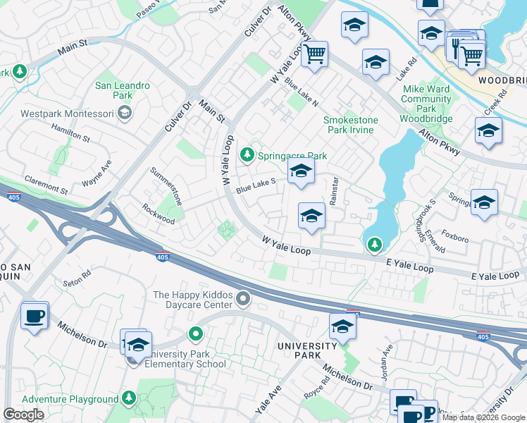 map of restaurants, bars, coffee shops, grocery stores, and more near 49 Thicket in Irvine
