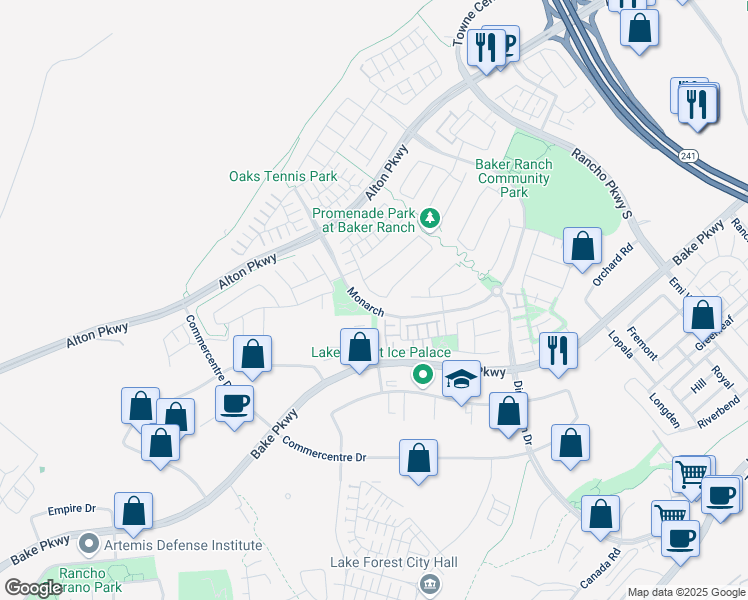 map of restaurants, bars, coffee shops, grocery stores, and more near in Lake Forest