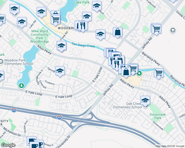 map of restaurants, bars, coffee shops, grocery stores, and more near 20 Buttonwood in Irvine