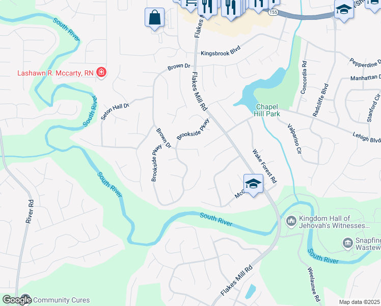 map of restaurants, bars, coffee shops, grocery stores, and more near 3825 Brown Drive in Decatur