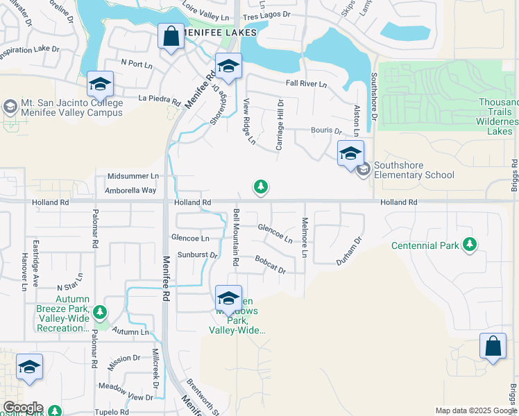 map of restaurants, bars, coffee shops, grocery stores, and more near 31074 Desert View Court in Menifee
