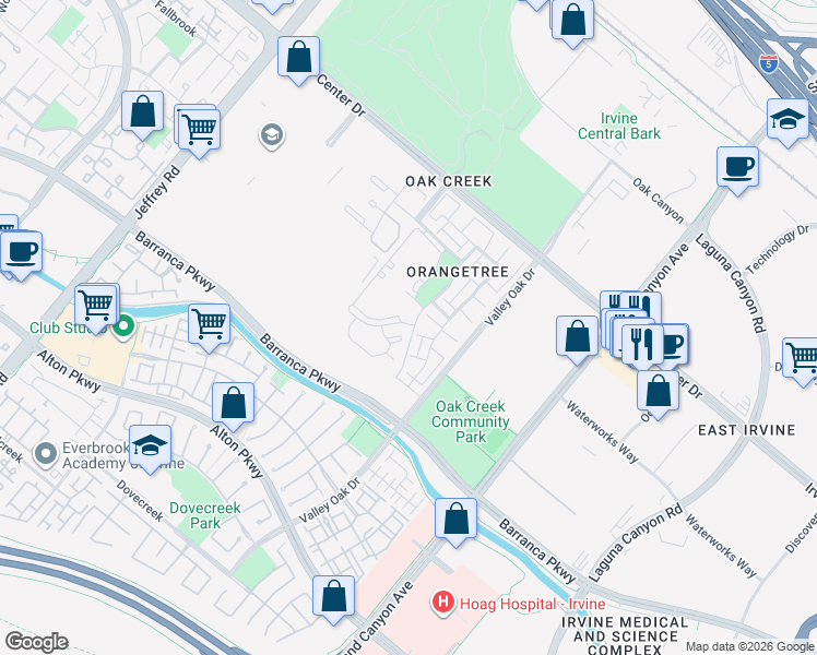 map of restaurants, bars, coffee shops, grocery stores, and more near 41 Tangelo in Irvine
