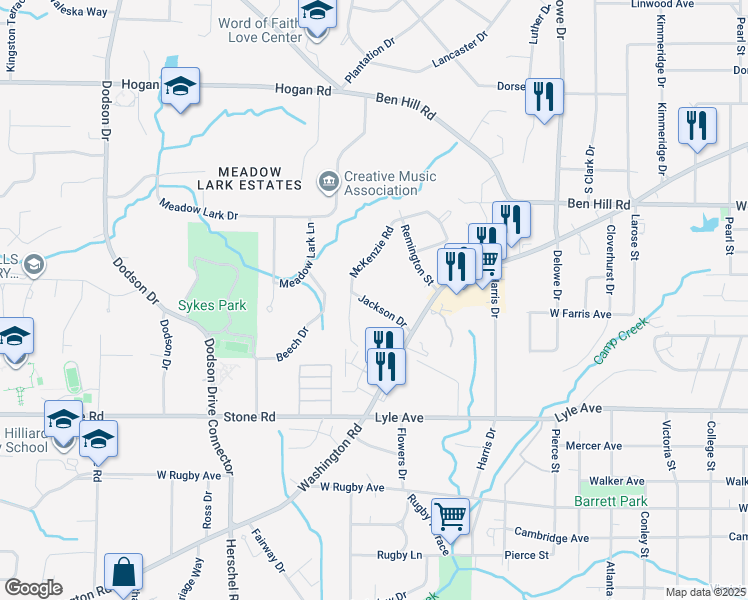 map of restaurants, bars, coffee shops, grocery stores, and more near 2341 Jackson Drive in East Point