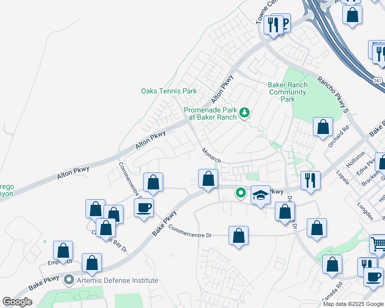map of restaurants, bars, coffee shops, grocery stores, and more near 11 Peony in Lake Forest