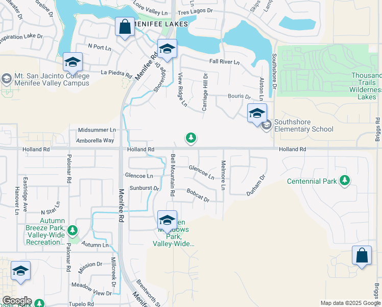 map of restaurants, bars, coffee shops, grocery stores, and more near 31074 Desert View Court in Menifee