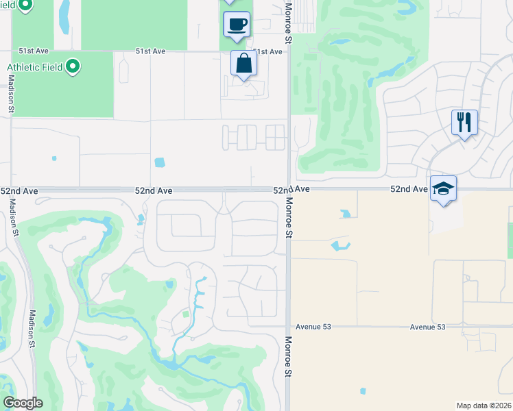 map of restaurants, bars, coffee shops, grocery stores, and more near 81881 Rancho Santana Drive in La Quinta